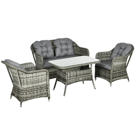 Outsunny 4 Piece Rattan Garden Conversation Sofa Set - front view