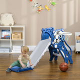 Kids 3-in-1 Slide with Climber & Basketball Hoop – Indoor Toddler Play Slide for 18-36 Months, Blue & Grey