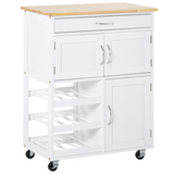 White kitchen island cart with wine rack