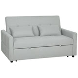 HOMCOM Three-Way Two-Seater Sofa Bed with Click-Clack Reclining Back – Linen-Look Loveseat, Light Grey