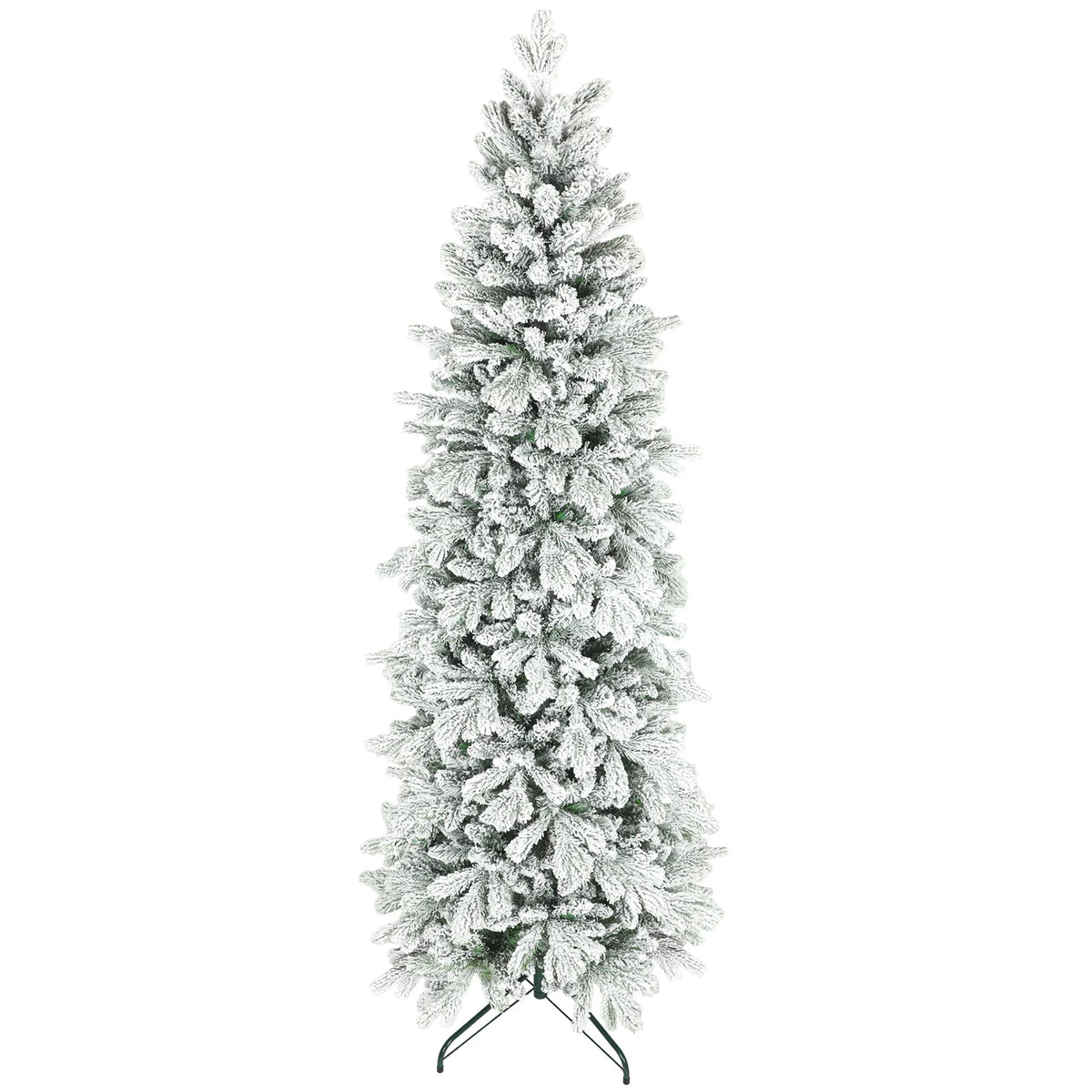 HOMCOM 7ft Flocked Artificial Christmas Tree with 972 Branches – Slim Snowy Tree, Flame-Retardant