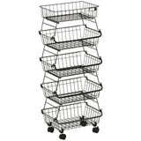 HOMCOM 5-Tier Stackable Storage Trolley – Fruit and Vegetable Cart for Kitchen and Living Room with Lockable Wheels, Black