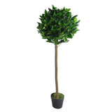 Artificial Topiary Bay Laurel Ball Tree with Plain Natural Trunk, 120cm (4ft) – Potted Entrance Plant