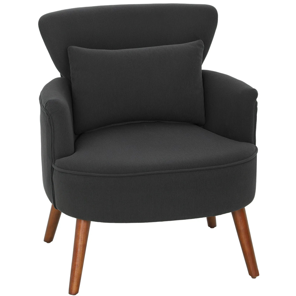 HOMCOM Corduroy Retro Accent Chair with Wing Back, Wood Frame and Cushion – Curved Armchair for Living Room, Black