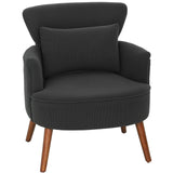 HOMCOM Corduroy Retro Accent Chair with Wing Back, Wood Frame and Cushion – Curved Armchair for Living Room, Black
