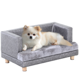 PawHut Pet Sofa Bed for Small Dogs & Cats – Soft Padded Grey Couch with Wooden Frame
