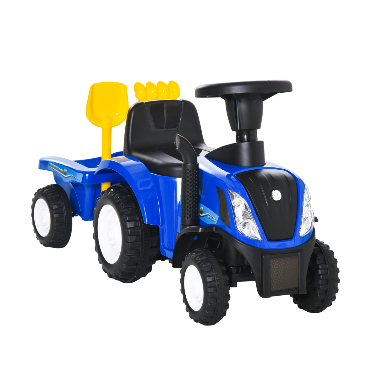 HOMCOM Toddler Ride-On Tractor Walker with Horn and Headlights – Foot-to-Floor Slider, 12–36 Months, Blue