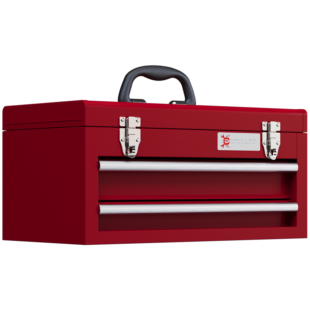 DURHAND Lockable 2 Drawer Steel Tool Chest with Ball Bearing Slides and Top Compartment – DIY Storage, Red