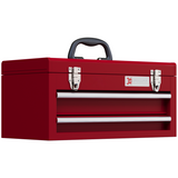 DURHAND Lockable 2 Drawer Steel Tool Chest with Ball Bearing Slides and Top Compartment – DIY Storage, Red