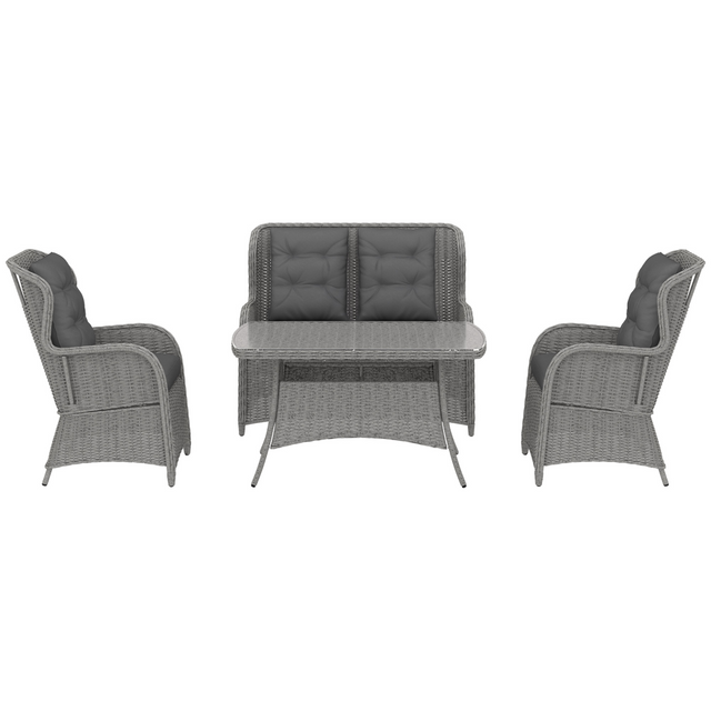 Outsunny 4-piece rattan sectional sofa set with glass table