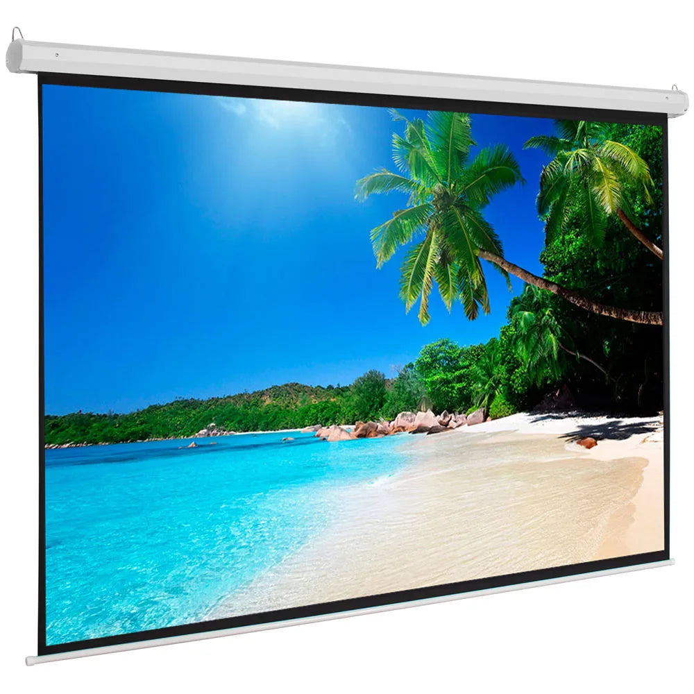 100 Inch Manual Pull-Down Projector Screen with Self-Locking Mechanism, Wall & Ceiling Mount, Matte White