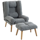 HOMCOM Recliner Chair with Footstool – Armchair with 3-Position Backrest and Wooden Legs, Grey