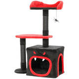 PawHut Gothic Halloween Cat Tree – 83cm Cat Tower with Sisal Scratching Posts, Condo, Coffin Platform, Bed and Spider Toy