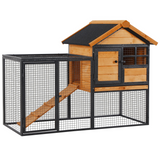 PawHut Wood-Metal Rabbit Hutch with Run, Ramp & Pull-Out Tray – Elevated Outdoor Pet House, 122 x 63 x 92 cm