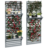 Outsunny Set of 2 Wall Mounted Plant Stands with Shelves & Slatted Trellis – Fir Wood Planters, Grey