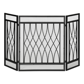 Black 3-panel folding fireplace screen