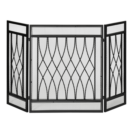Black 3-panel folding fireplace screen