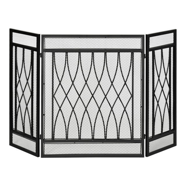 Black 3-panel folding fireplace screen