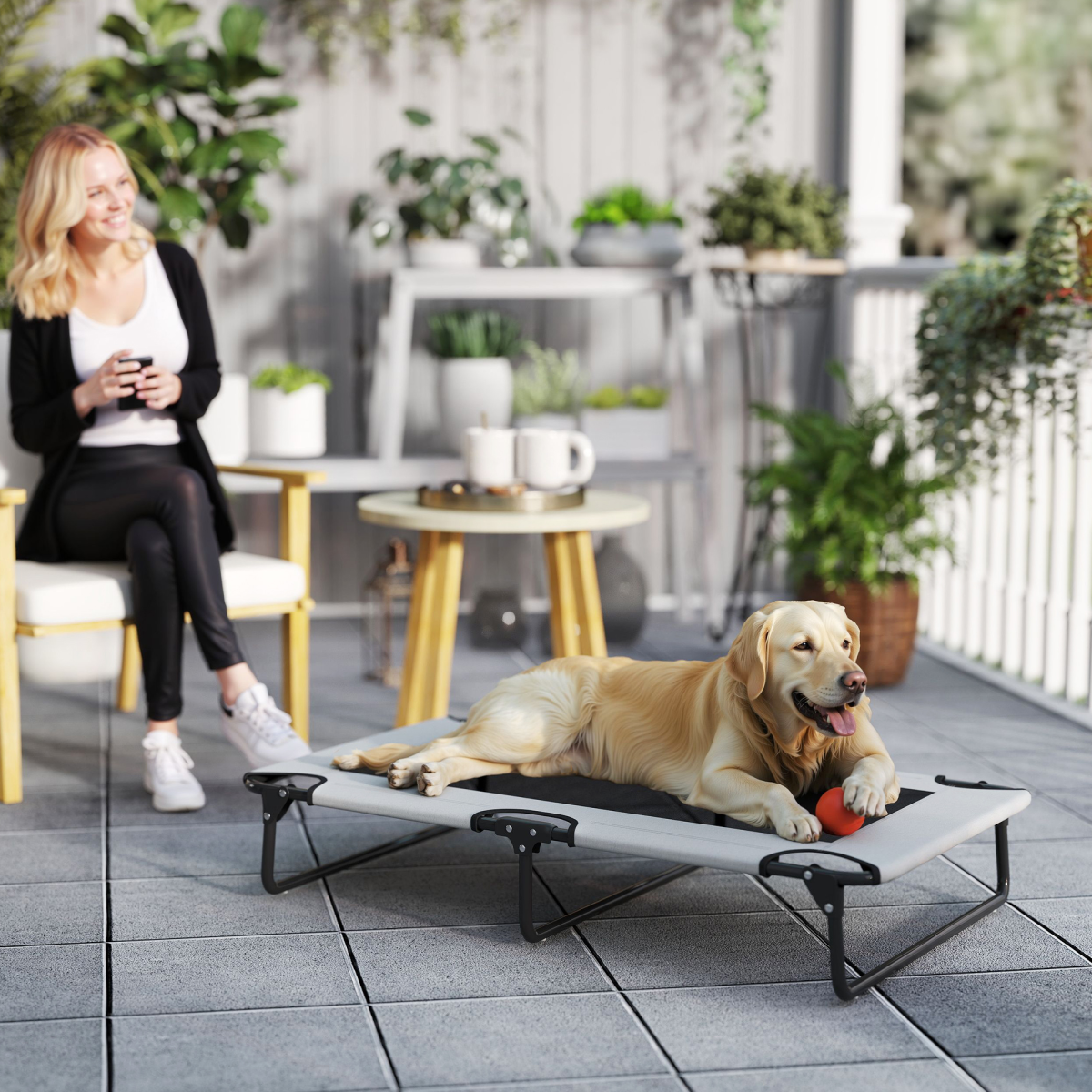 Foldable Elevated Dog Bed with Breathable Texteline Mesh & Steel Frame – Raised Pet Bed for Large Dogs, Light Grey