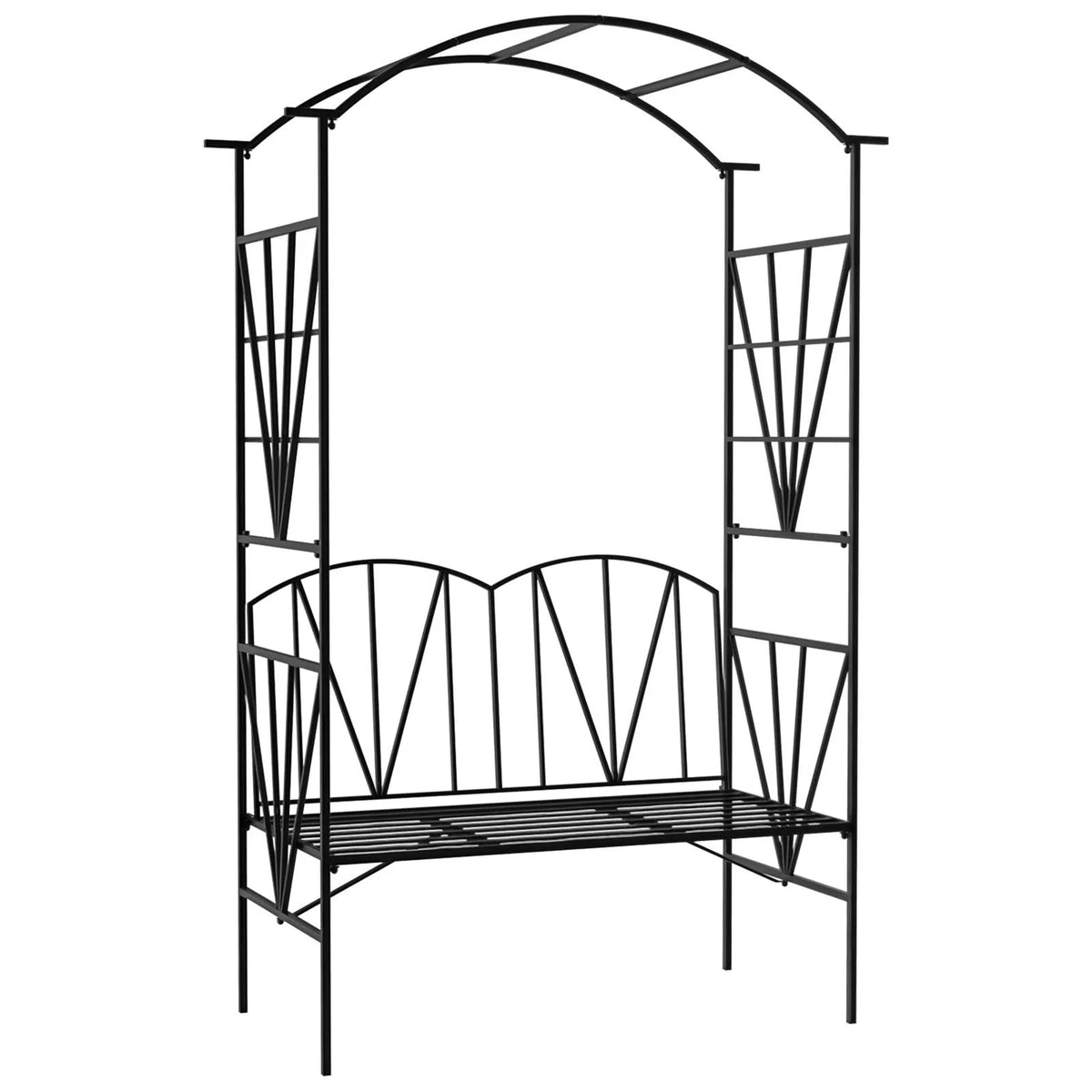 Outsunny 2 Seater Metal Garden Bench with Arch for Climbing Plants and Vines – Outdoor Patio Loveseat, Black