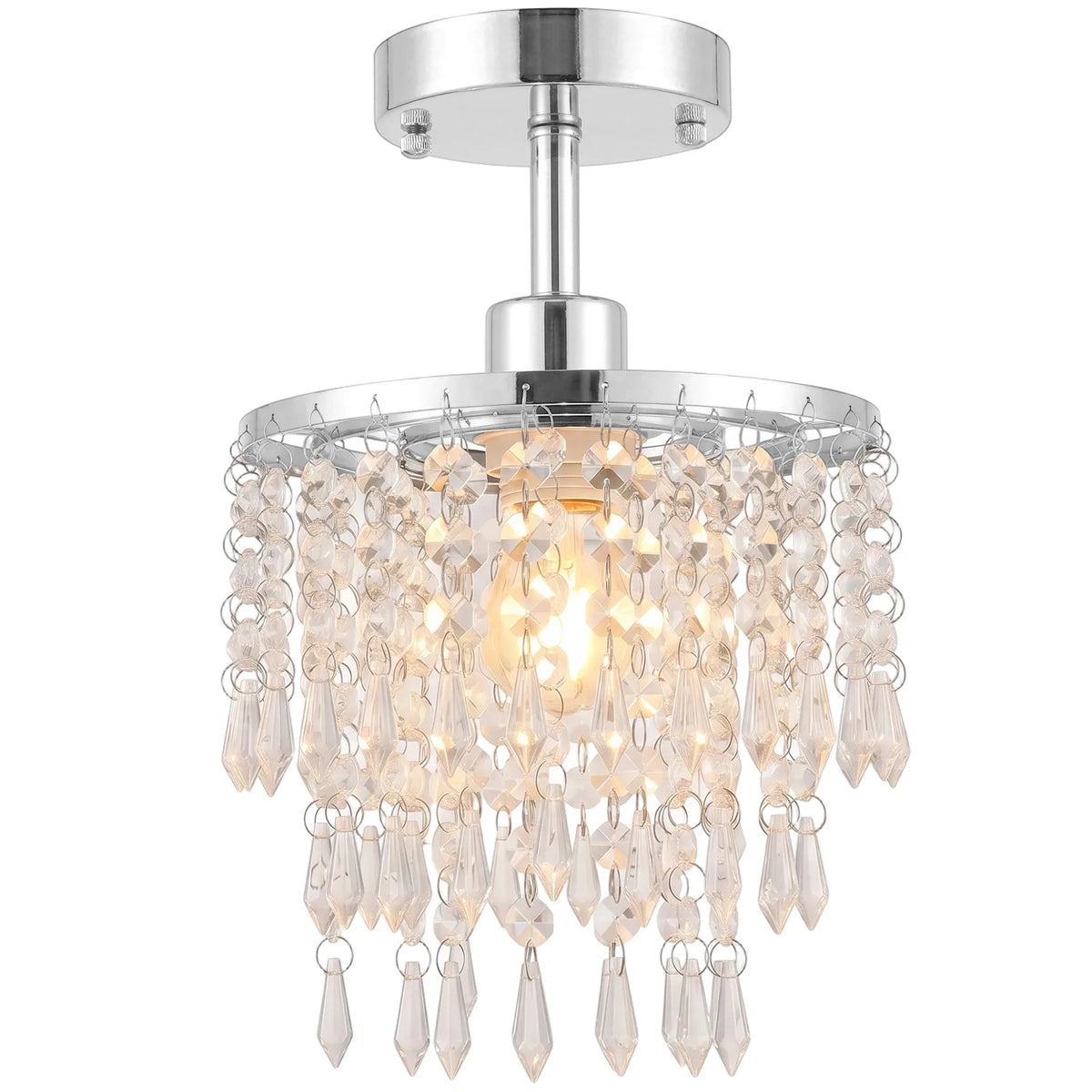 HOMCOM Crystal Ceiling Light with 57 Crystal Strands and Mounting Plate for Hallway & Bedroom – Silver Tone