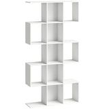 HOMCOM 5-Tier S-Shaped Bookcase with 15 Compartments – Slim Geometric Display Shelf, White Wood Effect