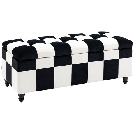 Velvet button-tufted storage ottoman