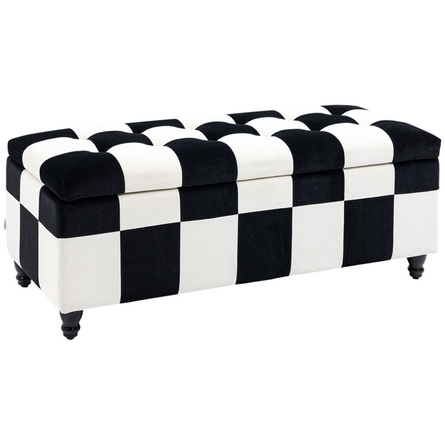 Velvet button-tufted storage ottoman