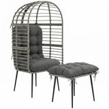 Outsunny Garden Egg Chair with Footstool, PE Rattan Indoor Outdoor Lounge Set with Thick Cushions – Light Grey