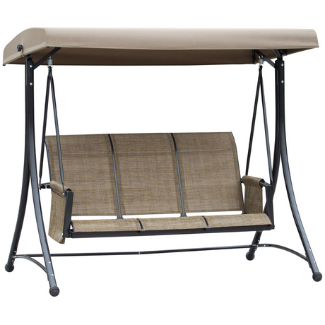 Brown 3 person high back garden swing