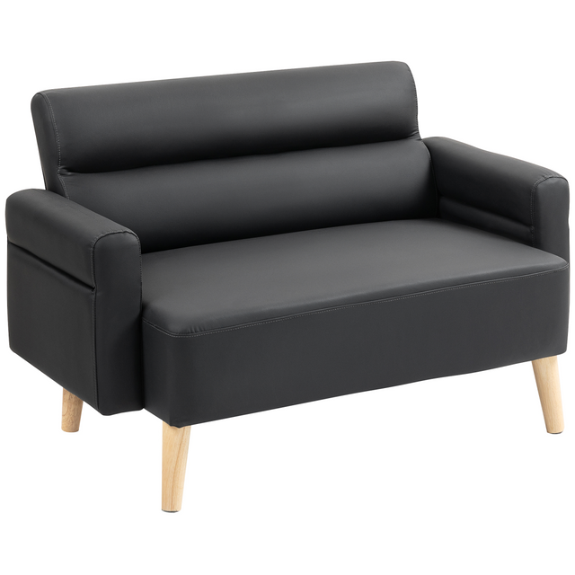 2-seater faux leather sofa with wooden legs