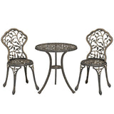 Outsunny 3 Piece Aluminium Bistro Set – Garden Table and 2 Chairs with Floral Cut-Out Design, Brown