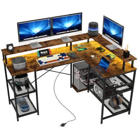 L-shaped gaming desk with RGB LED lights