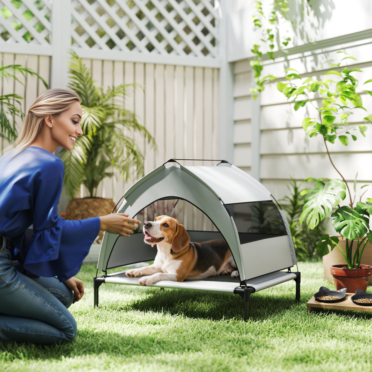 Elevated Dog Bed with Removable Three-Sided Canopy & Storage Bag – Breathable Pet House for Small to Medium Dogs
