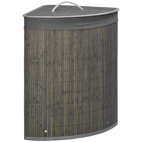 Grey bamboo corner laundry hamper