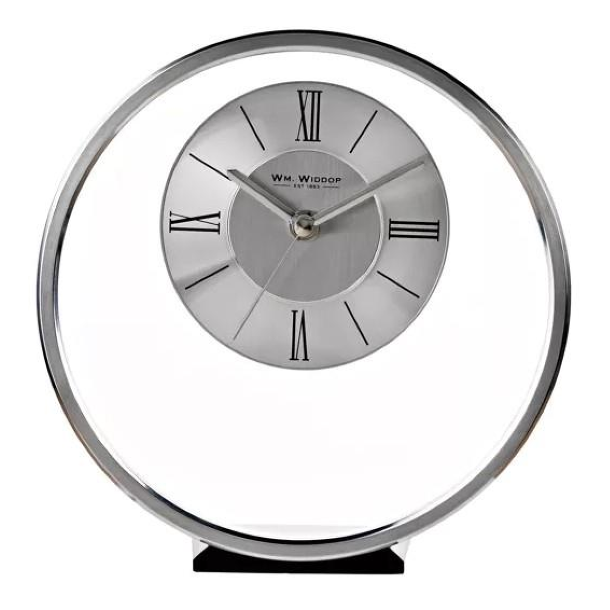 Widdop Round Silver Mantel Clock with Roman Dial and Glass Panel – Traditional Quartz Timepiece