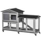 PawHut Wooden Rabbit Hutch, Guinea Pig Cage with Wheels, Slide-Out Tray & Ramp – Outdoor, Light Grey