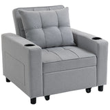 HOMCOM 3-in-1 Convertible Single Sofa Bed with Pillow and Cup Holders – Sleeper Chair Bed, Light Grey