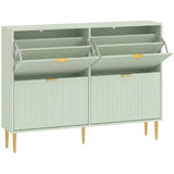 HOMCOM Slim 4-Drawer Shoe Cabinet with Ridged Doors and Gold Accents – Holds 10–20 Pairs, Light Green