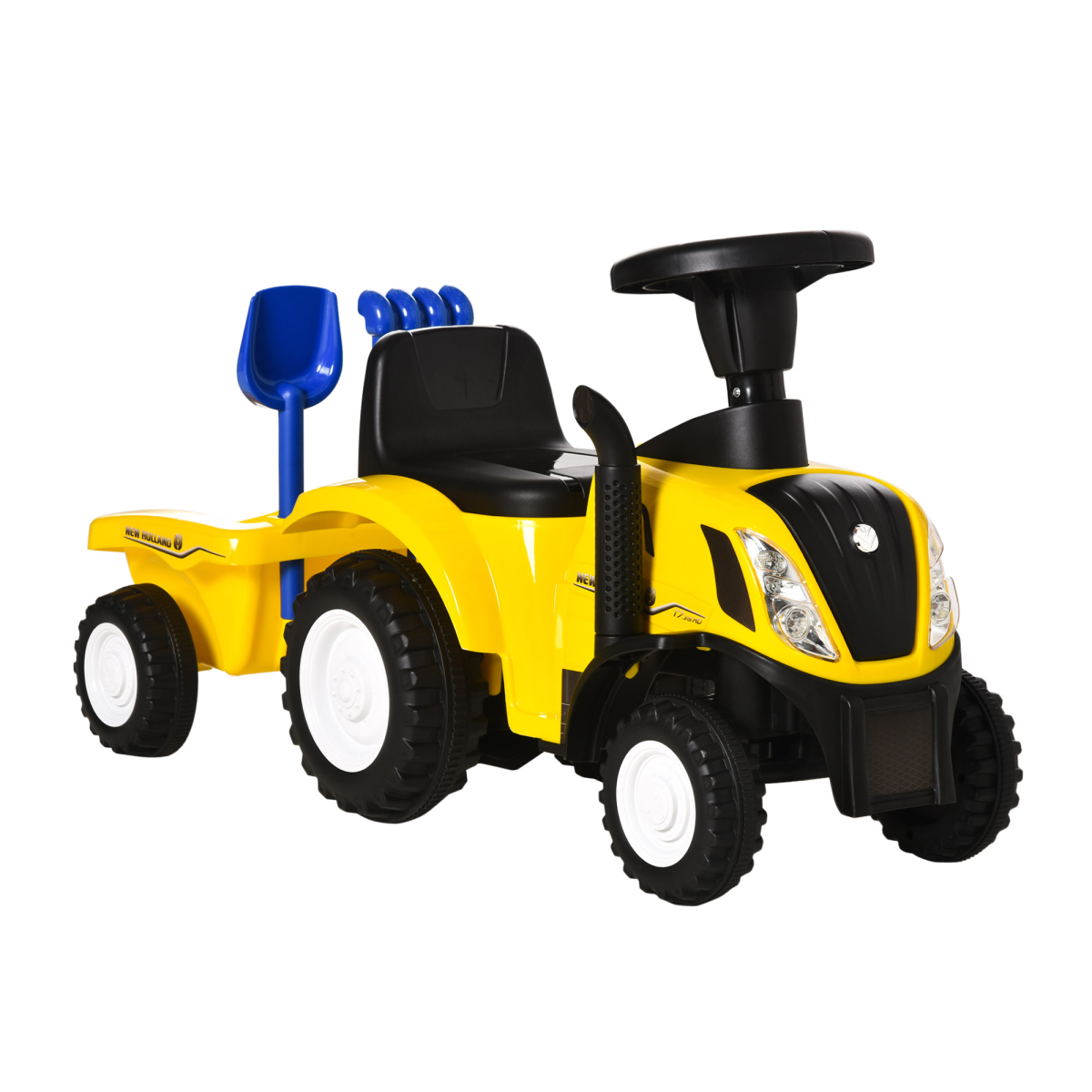 HOMCOM Ride-On Tractor Toddler Walker with Horn, Headlights & Storage Box – Foot-to-Floor Slider, Yellow