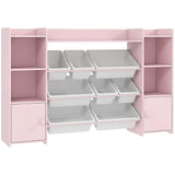 AIYAPLAY Kids Toy Storage Unit with 8 Removable Bins and Bookshelf – Toy Organiser, Pink