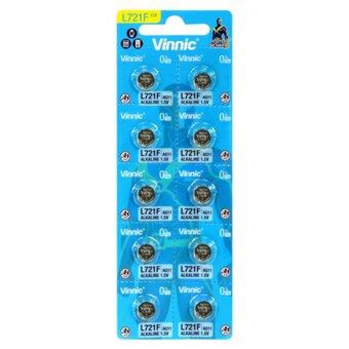 Vinnic L721 AG11 Alkaline Watch Batteries, Card of 10 – 1.5V Button Cells for Watches, Clocks & Calculators