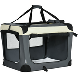 Pawhut 70cm Foldable Pet Carrier with Cushion, 3 Doors & Mesh Windows – For Mini Dogs and Cats, Grey