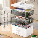 3-Tier Medicine Storage Box – Large Capacity Dustproof Organiser with Compartments, Clear and White