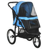 PawHut 3 Wheel Foldable Pet Stroller with Canopy & Mesh Windows – Dog Pram for Small Dogs, Blue