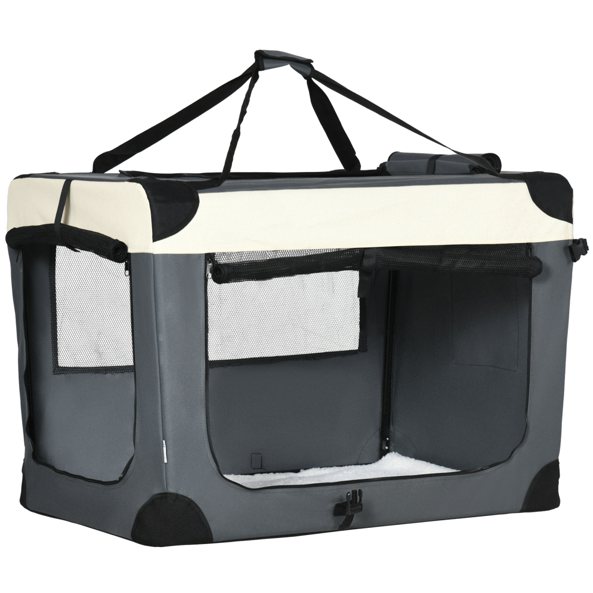 Pawhut 91cm Foldable Pet Carrier with Cushion & 3 Zipped Doors – Soft Bag for Large Dogs and Cats, Grey