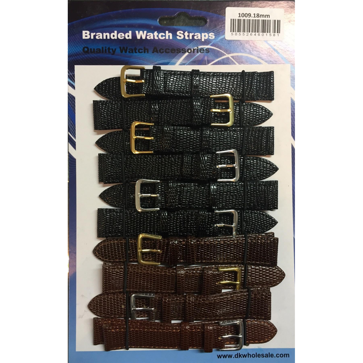 Black and Brown Lizard Grain Leather Watch Straps – 10mm, Pack of 10