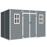 Outsunny 10 x 6ft Resin Garden Shed with Floor, Windows, Lockable Doors and Vents – Outdoor Storage, Grey