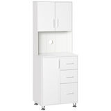 HOMCOM Kitchen Buffet with 2 Cabinets, 3 Drawers and Microwave Rack – 60x40x150cm Storage Cupboard, White