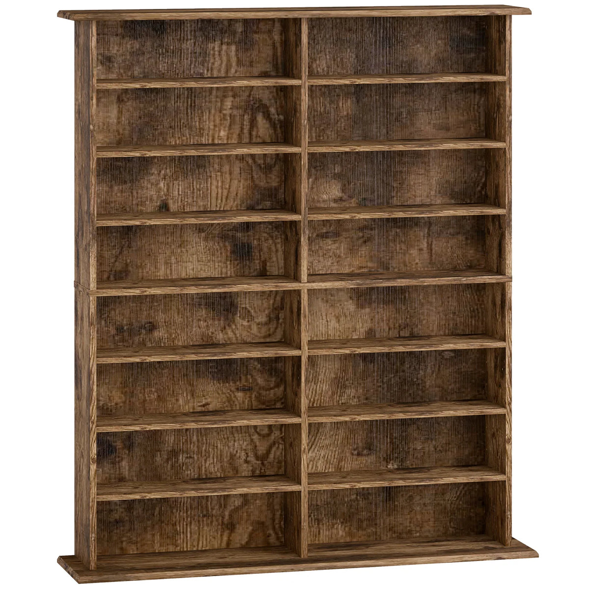 HOMCOM 16-Compartment Media Shelf for 720 CDs with 12 Adjustable Shelves – Anti-Tipping Straps, Rustic Brown